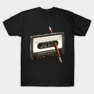 Rewind Tape Cassette and Pencil Pen T-Shirt